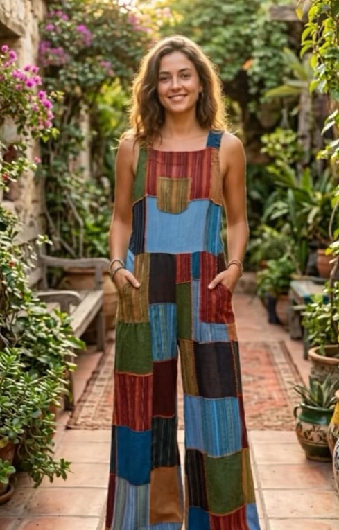 Striped patchwork jumpsuit carried at Amarettos